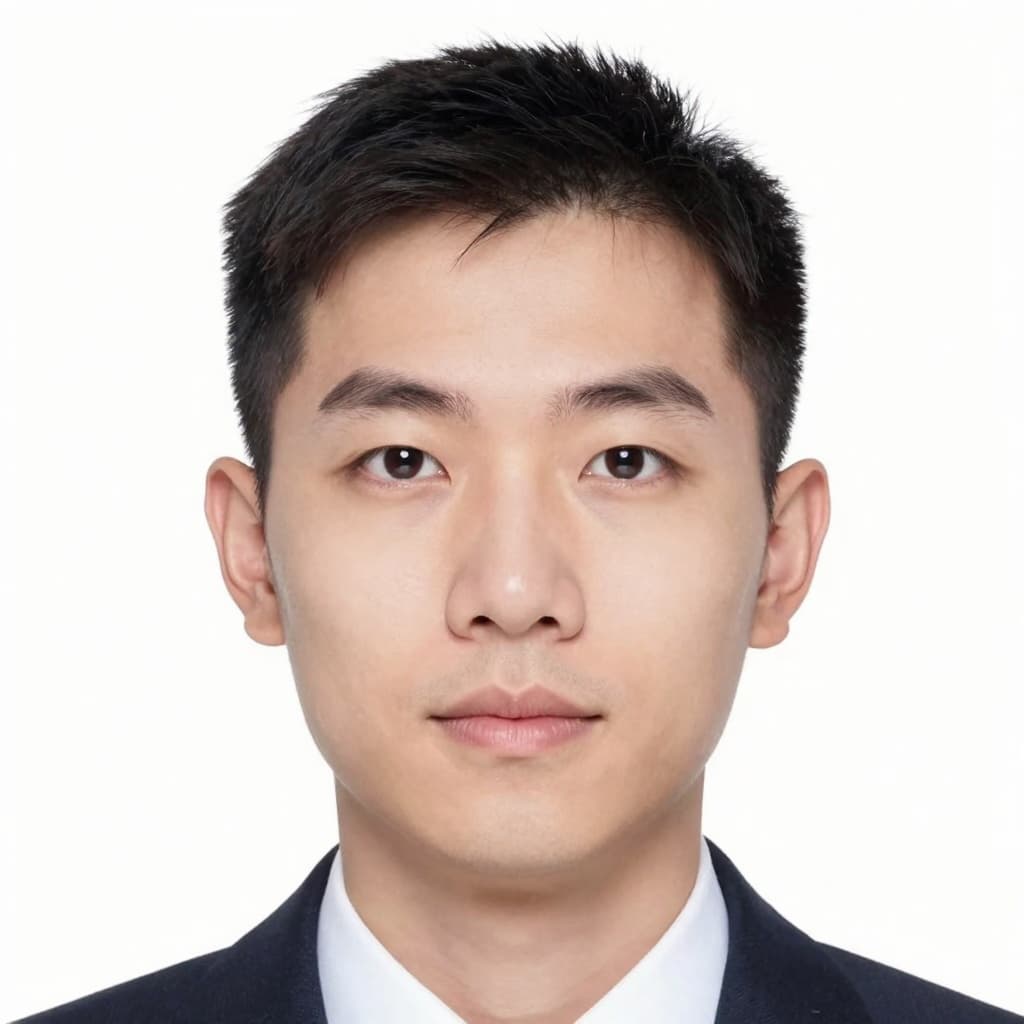 A close-up passport-style photo of a professional adult with a neutral expression, facing straight at the camera on a plain white background. Head and shoulders visible in everyday business casual clothing, high-resolution studio quality with even lighting.