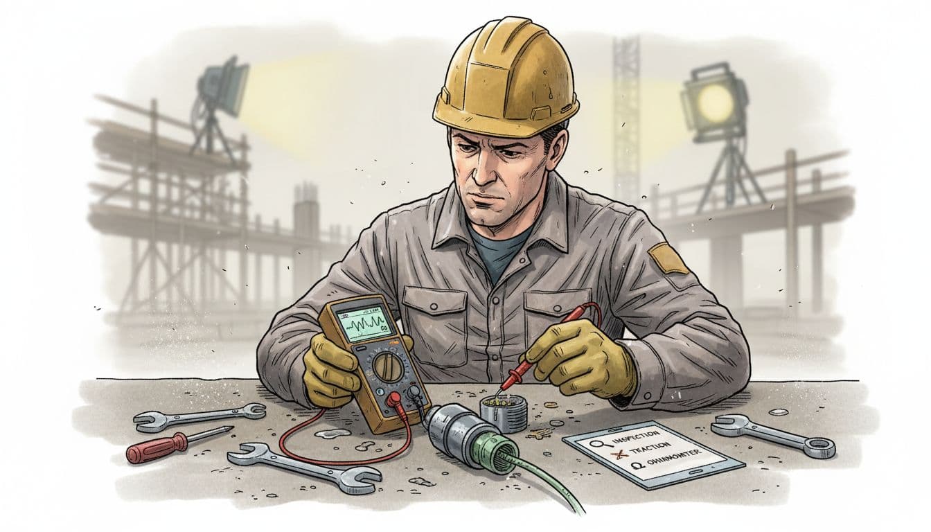 Technicien testant un faux contact au multimètre