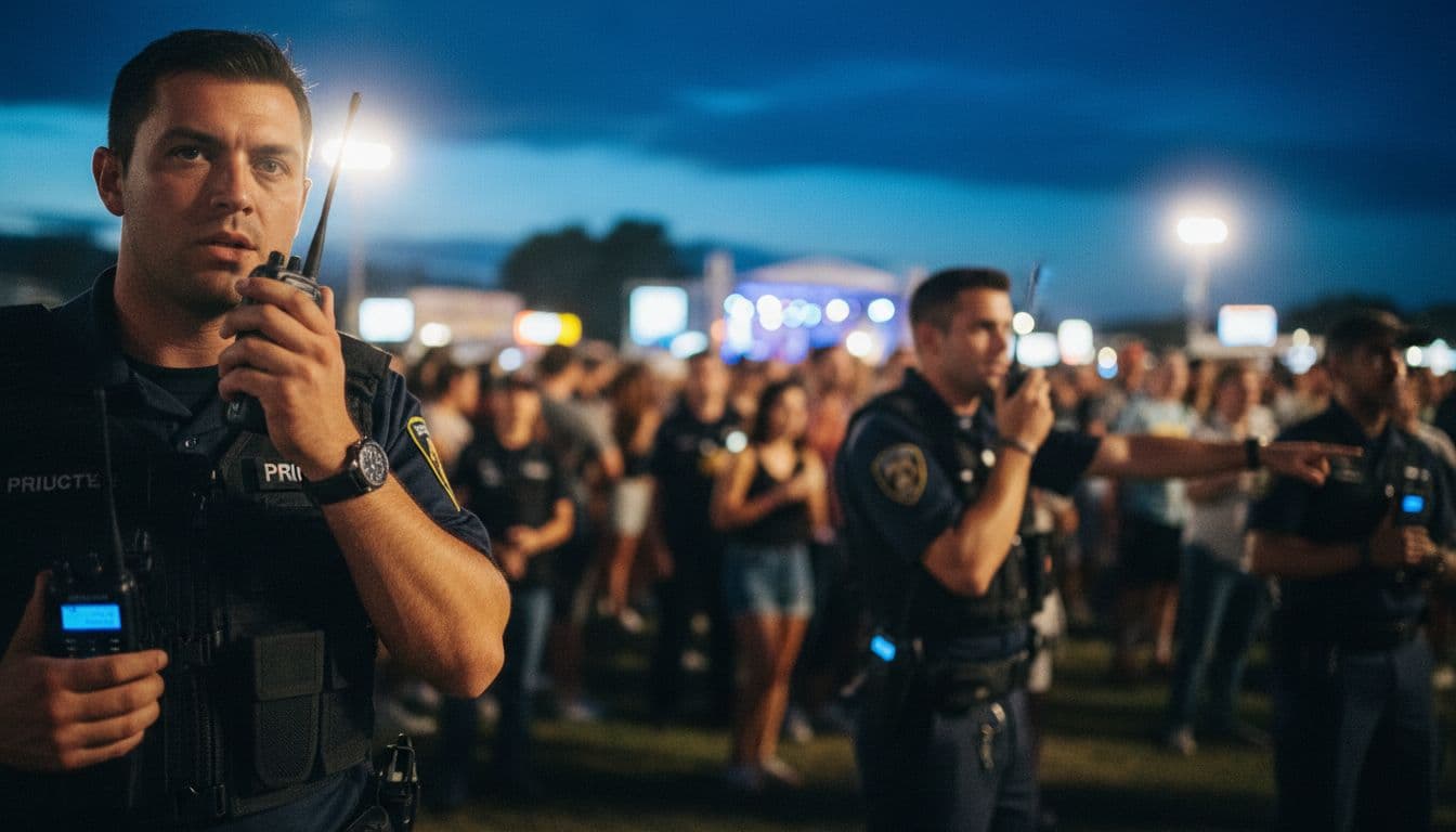 Équipe de sécurité en événement utilisant des radios