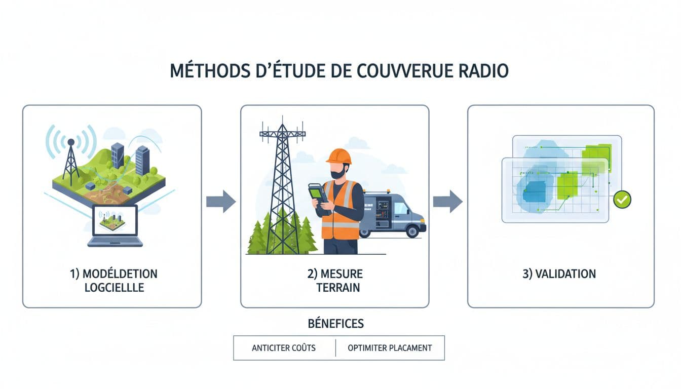 Méthodes d’étude de couverture radio, simulation et mesures
