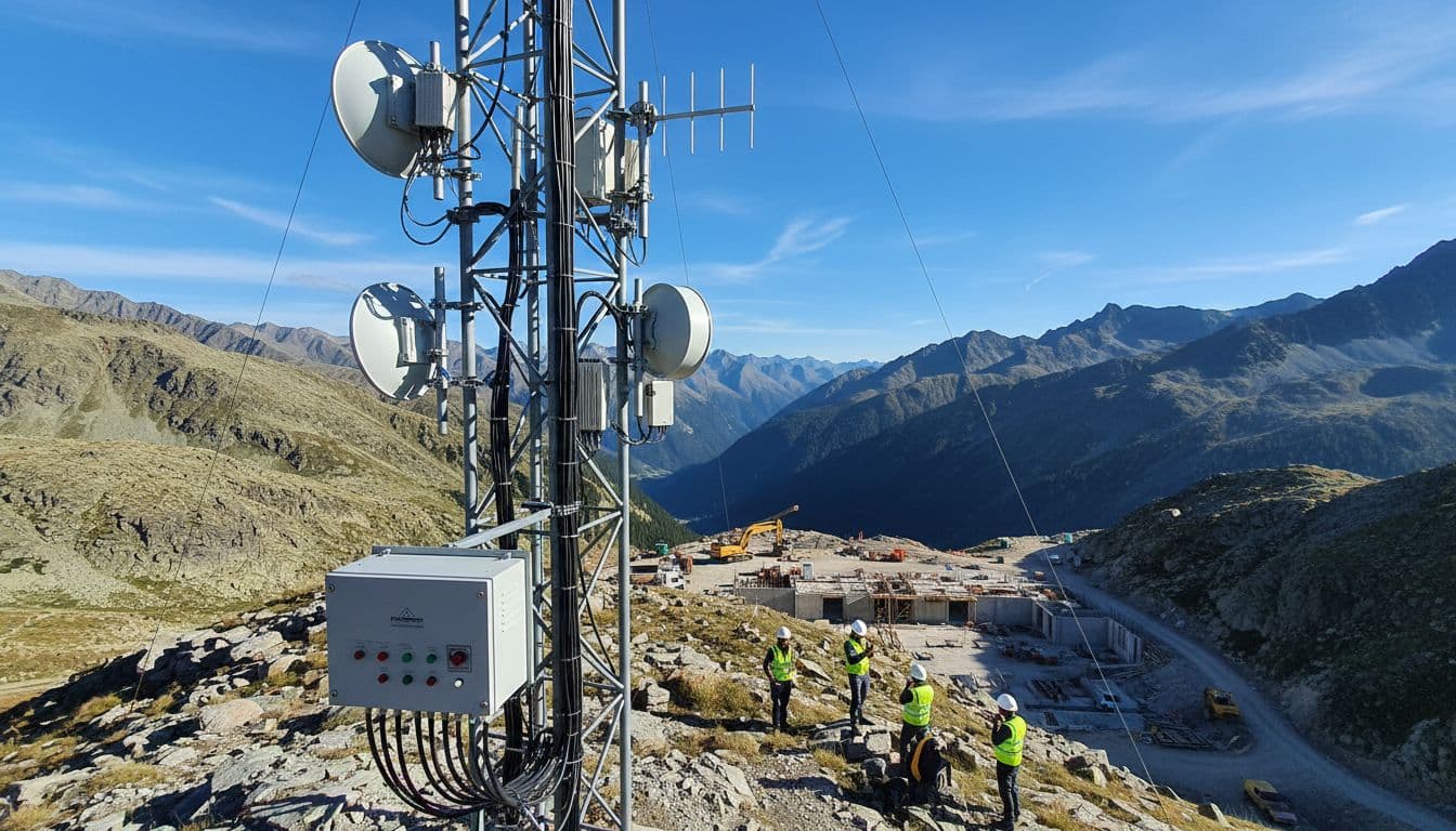 Répéteur radio professionnel sur un mât en montagne