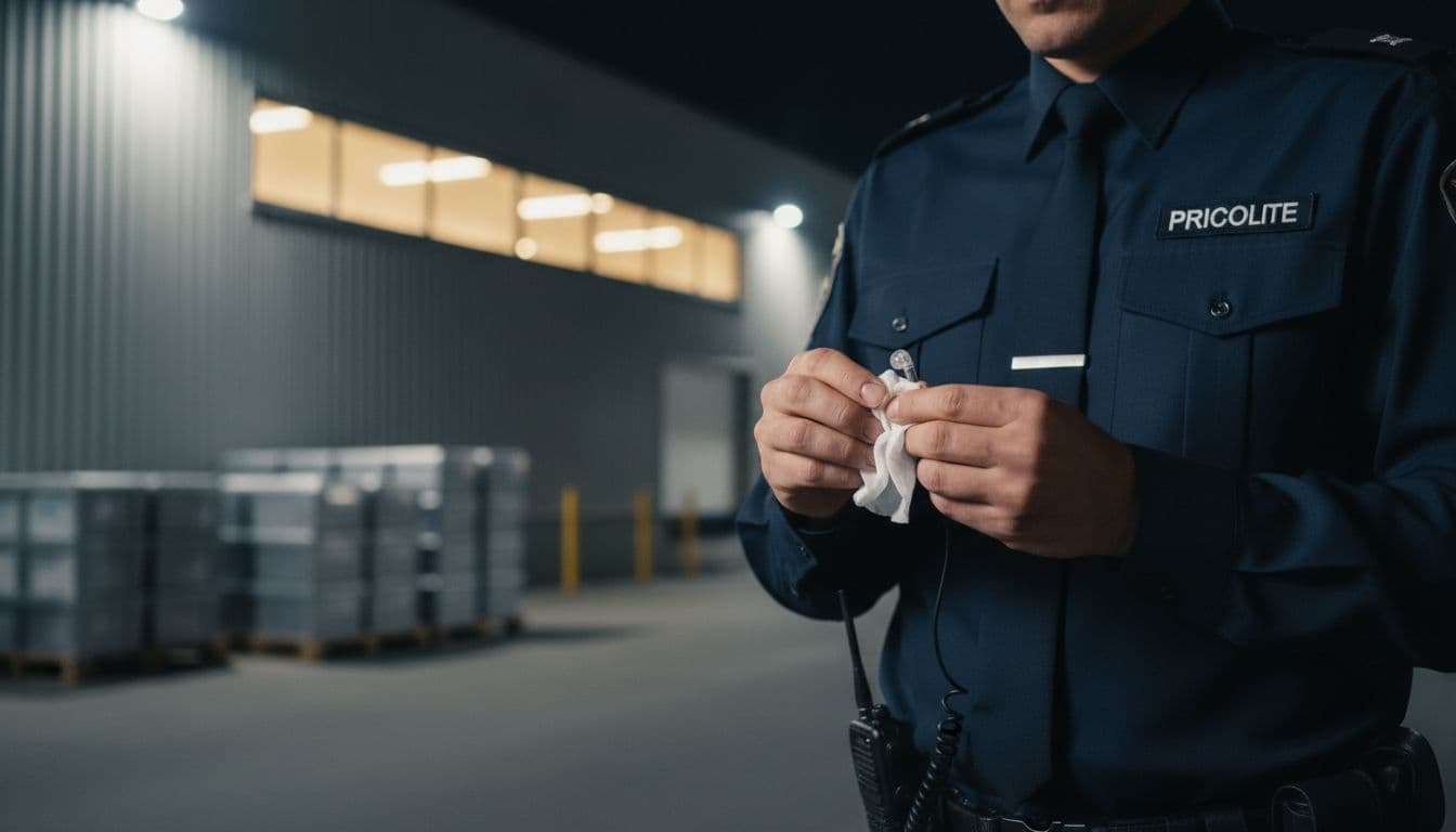 Agent de sécurité nettoyant une oreillette