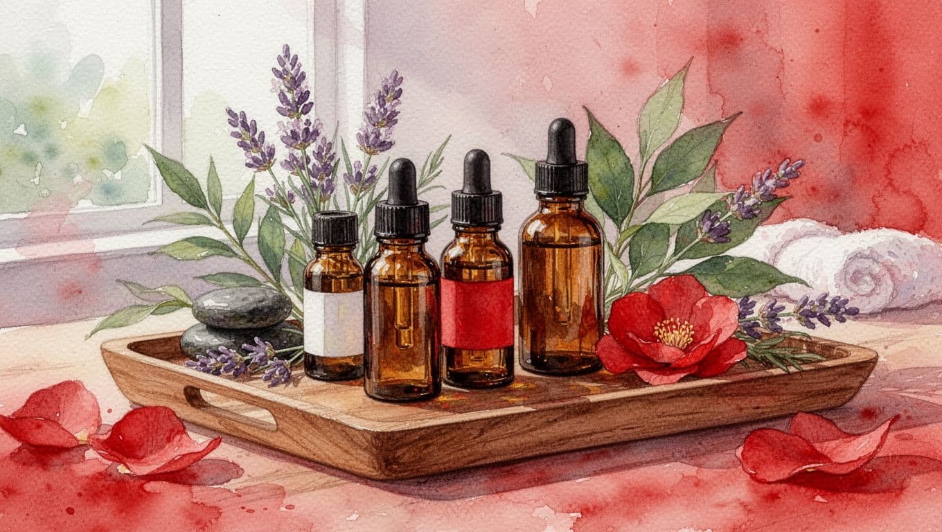 Full Body Massage Nairobi: 2026 Price Guide 2 Xxnairobi- Best Escorts in Nairobi Directory in Kenya Essential oil bottles and botanical sprigs arranged on a wooden spa tray.
