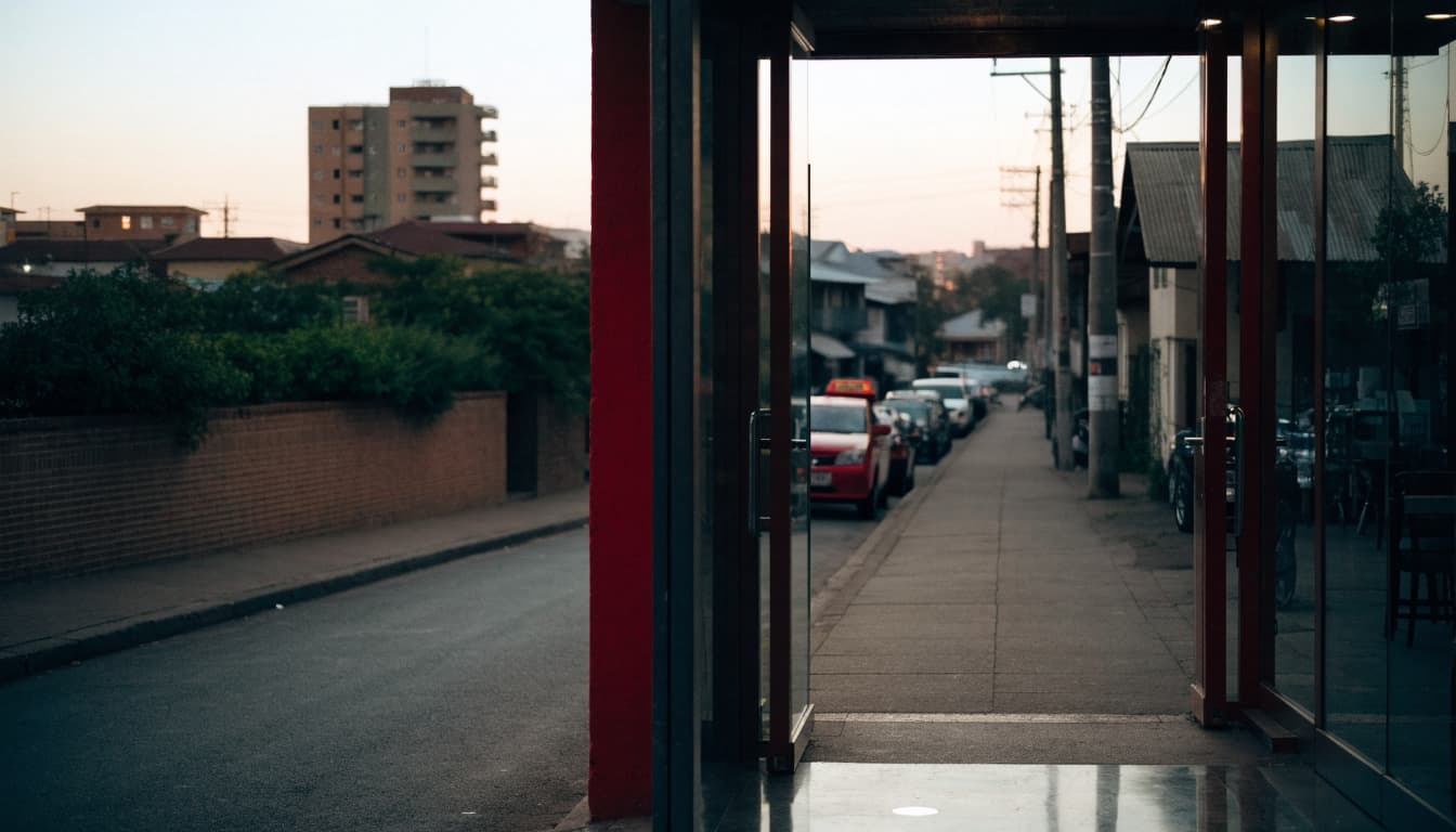 Nairobi Escorts: How to Compare Listings and Contact Providers A view looking out from a doorway onto a sidewalk and street at dusk.