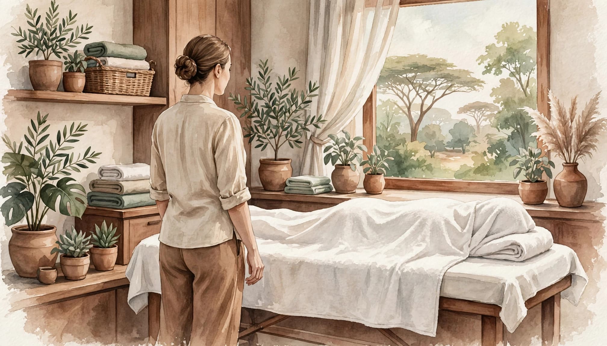 Female Escorts Kileleshwa: How to Verify Listings Safely 2 A therapist stands beside a client receiving a massage in a calm spa room.