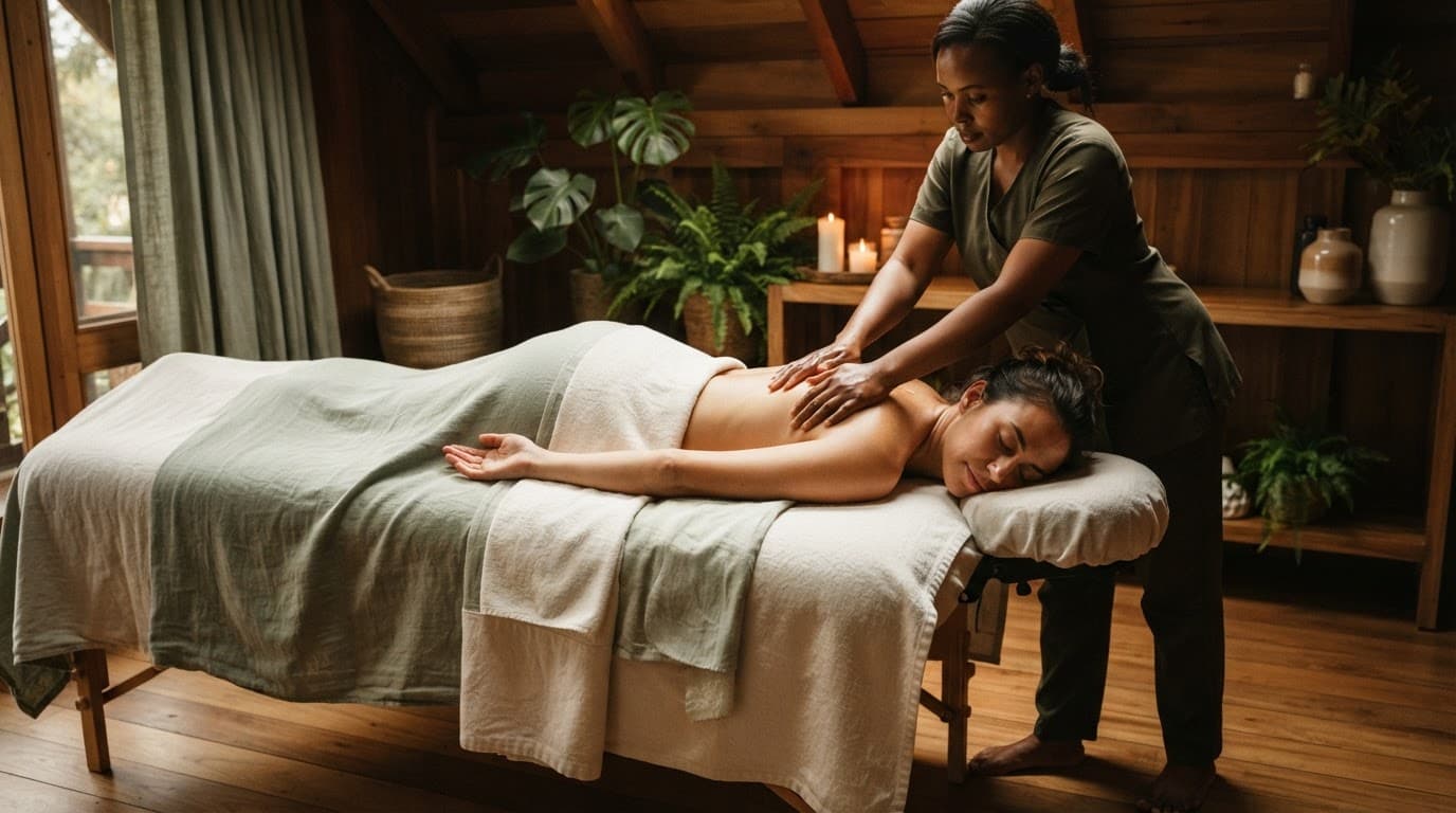 Client receiving a gentle massage in a calm spa treatment room.