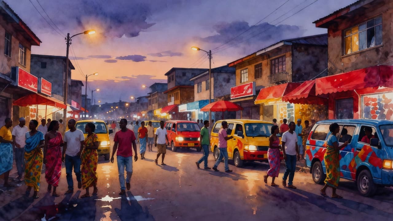 Lucky Summer Escort Listings: A Safer Nairobi Search Guide 8 Xxnairobi Escorts-Nairobi Escorts Near You For Fun A soft watercolor painting of a bustling Nairobi city street glowing with warm lights at twilight.