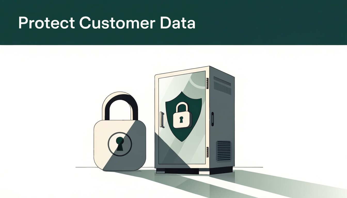An illustration with headline Protect Customer Data, featuring a padlock and a server cabinet.