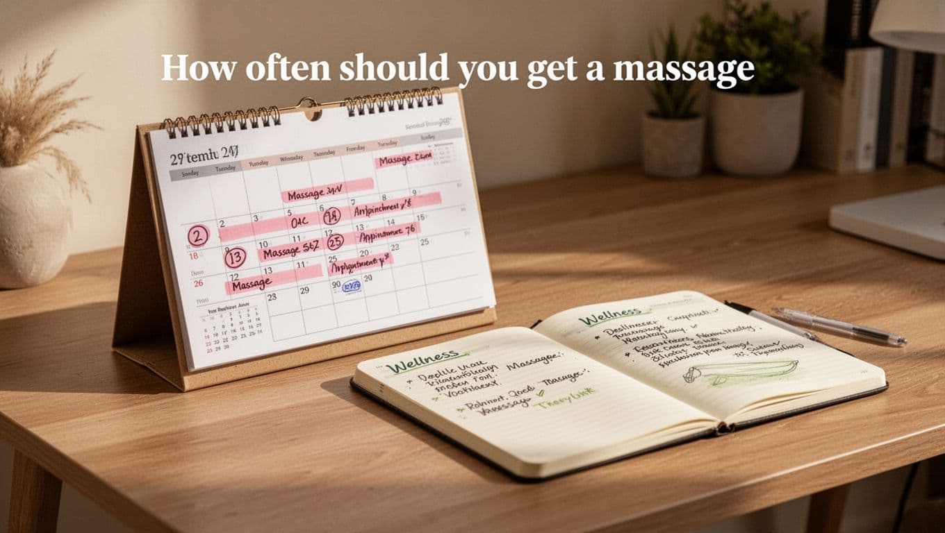 Benefits Of Massage 14 A desk calendar marks weekly massage appointments next to a notebook with wellness notes in a cozy home office bathed in warm natural light.
