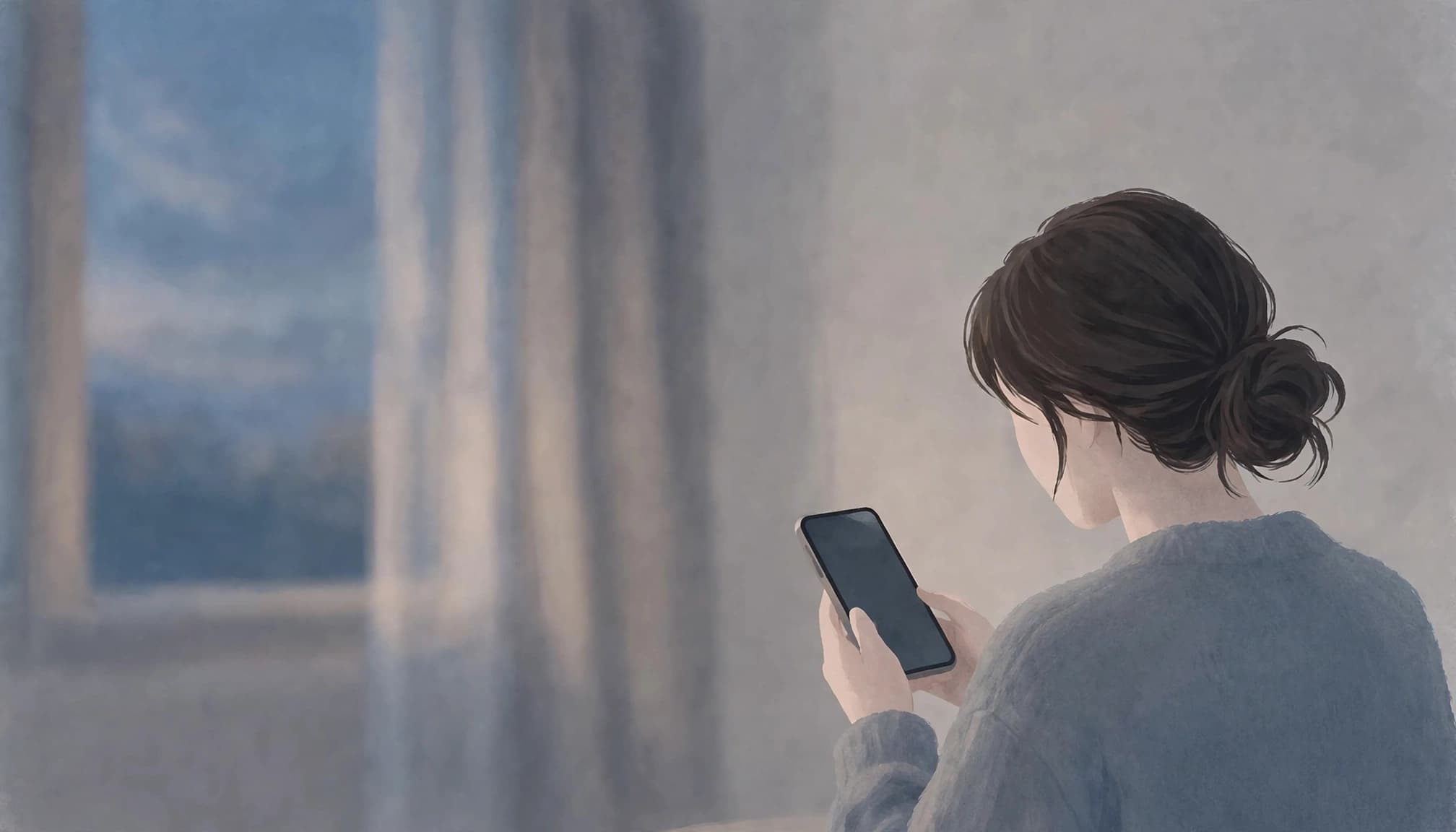 A person reviews privacy settings on a phone in a softly lit home.