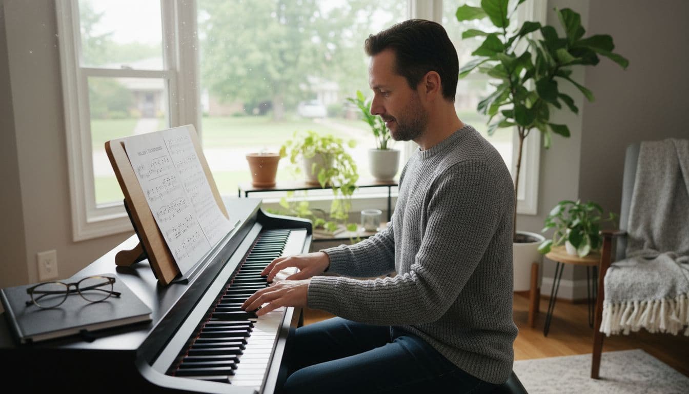Adult learning digital piano at home