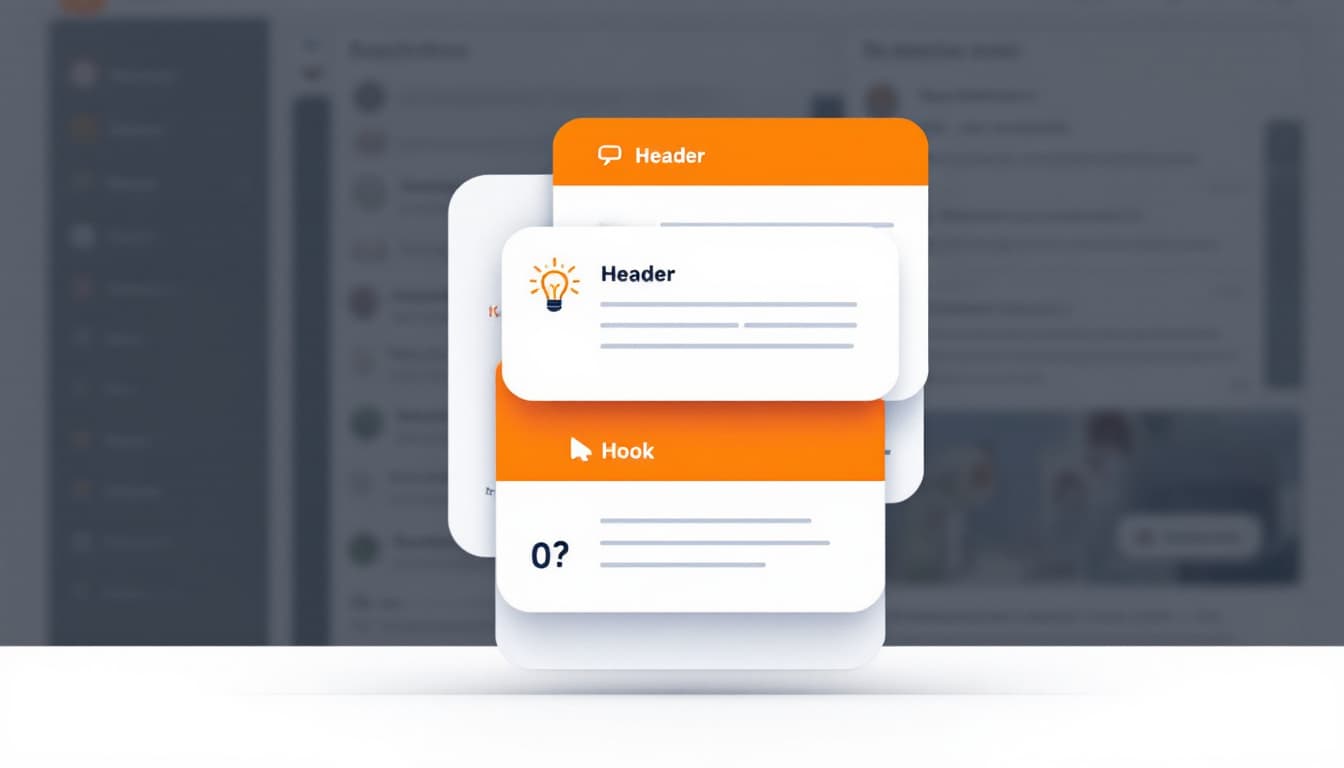 Illustration of Substack Notes cards showing header, body, and hook elements in a clean feed layout. Image created with AI.