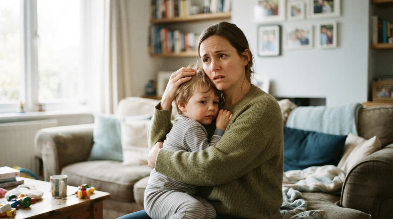 Anafilakse kinders: Tekens wat vinnige hulp verg Natuurlike Medisyne 'n Bekommerde moeder troos 'n jong kind in 'n sagte, helder sitkamer.