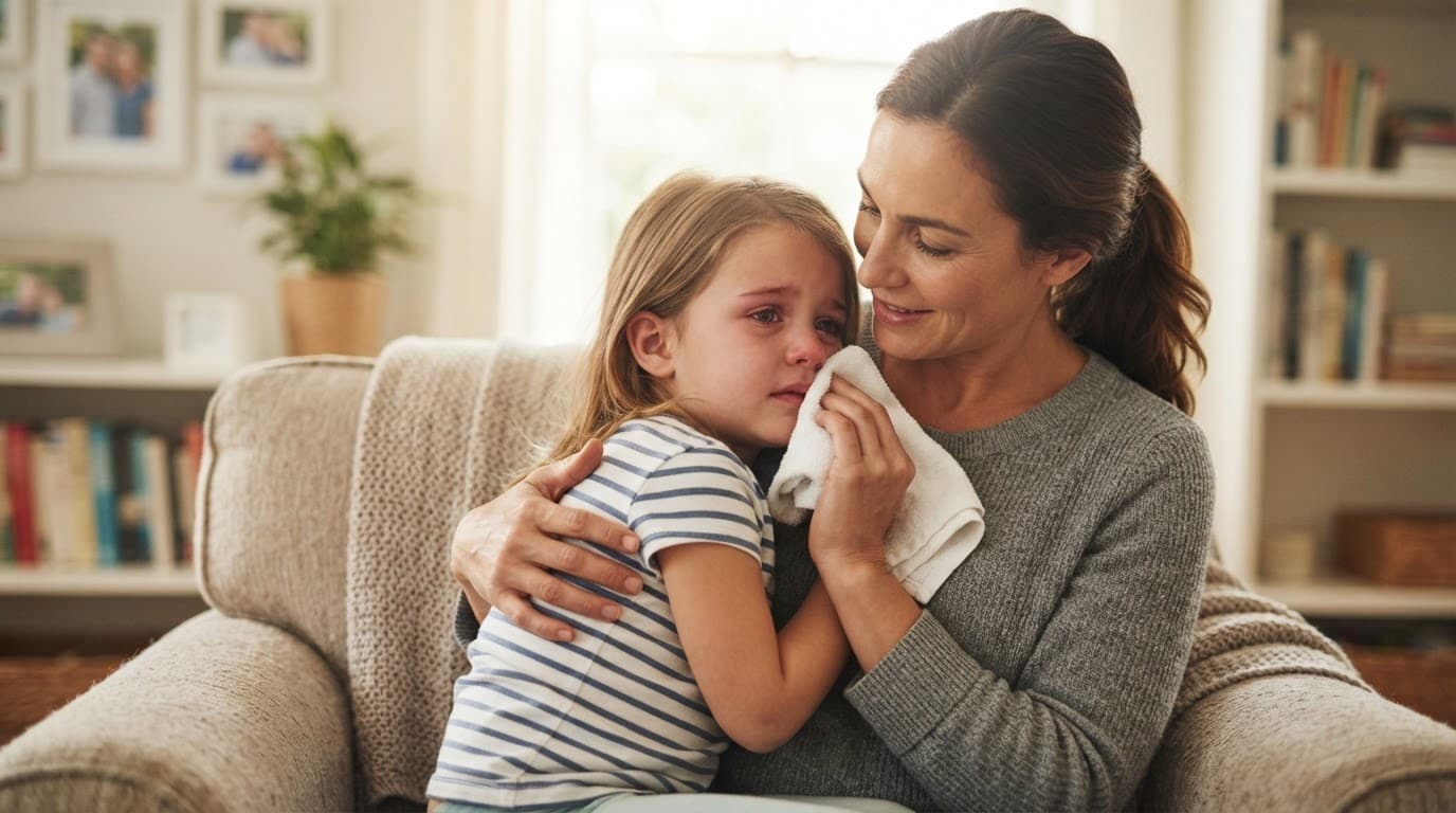 Tand uitgeslaan by 'n kind? Bewaar dit só Natuurlike Medisyne 'n Ouer troos 'n kind met 'n tandbesering in 'n warm huis.