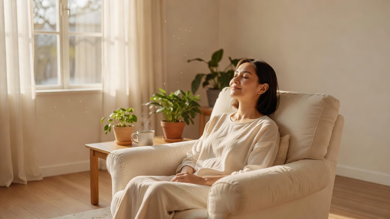 Oorwas Verstopping Tuis: Wat Help En Wat Maak Dit Erger Natuurlike Medisyne 'n Persoon sit gemaklik op 'n sagte bank in 'n sonverligte kamer met sagte kleure. Die atmosfeer straal kalmte uit, terwyl natuurlike lig deur die venster val om 'n gevoel van gesondheid te skep.
