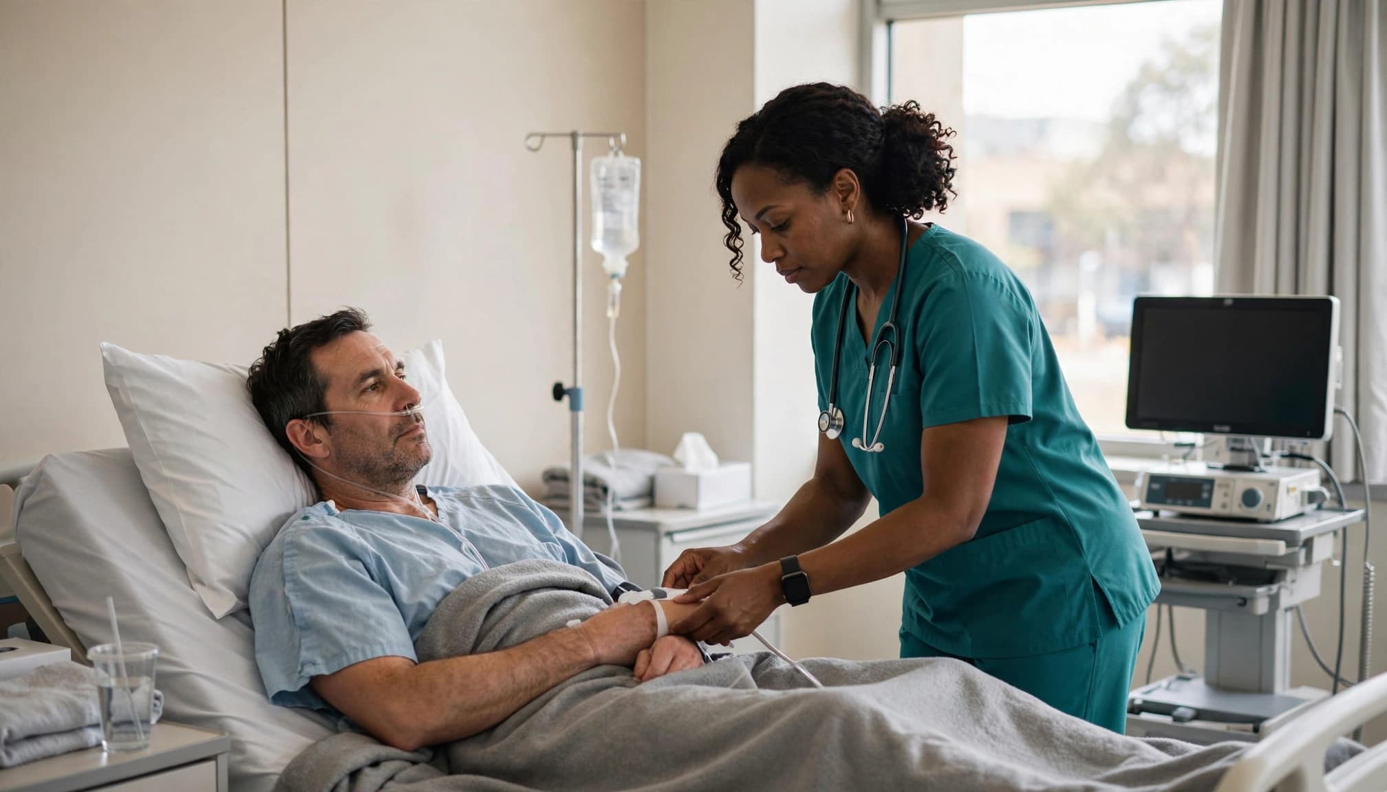 Sepsis by Volwassenes: Tekens Wat Nie Kan Wag Nie Natuurlike Medisyne 'n Pasiënt in 'n bed word deur 'n klinikus se lewenstekens nagegaan.