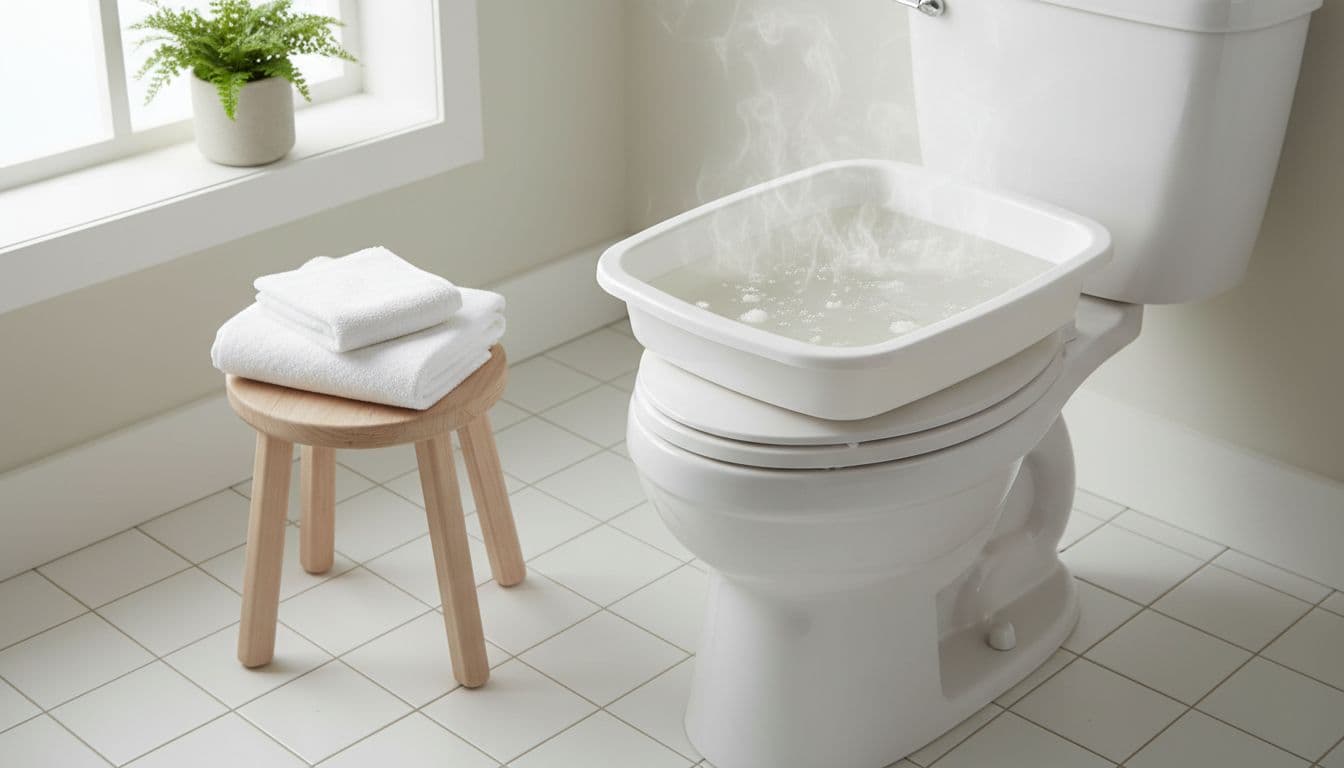 Clean bathtub filled with warm Epsom salt water, soft towel beside it in naturally lit bathroom.