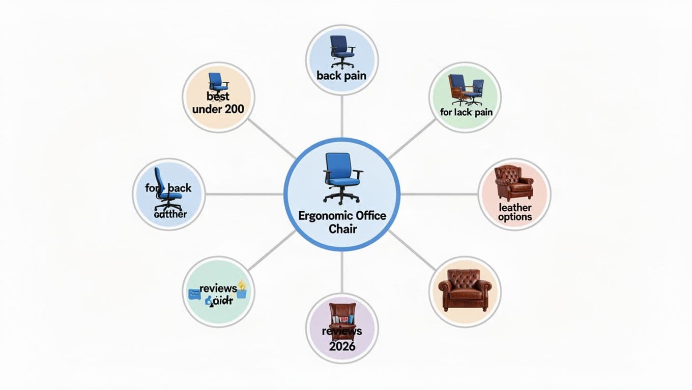 Simple flat vector diagram of a topic cluster with central hub 