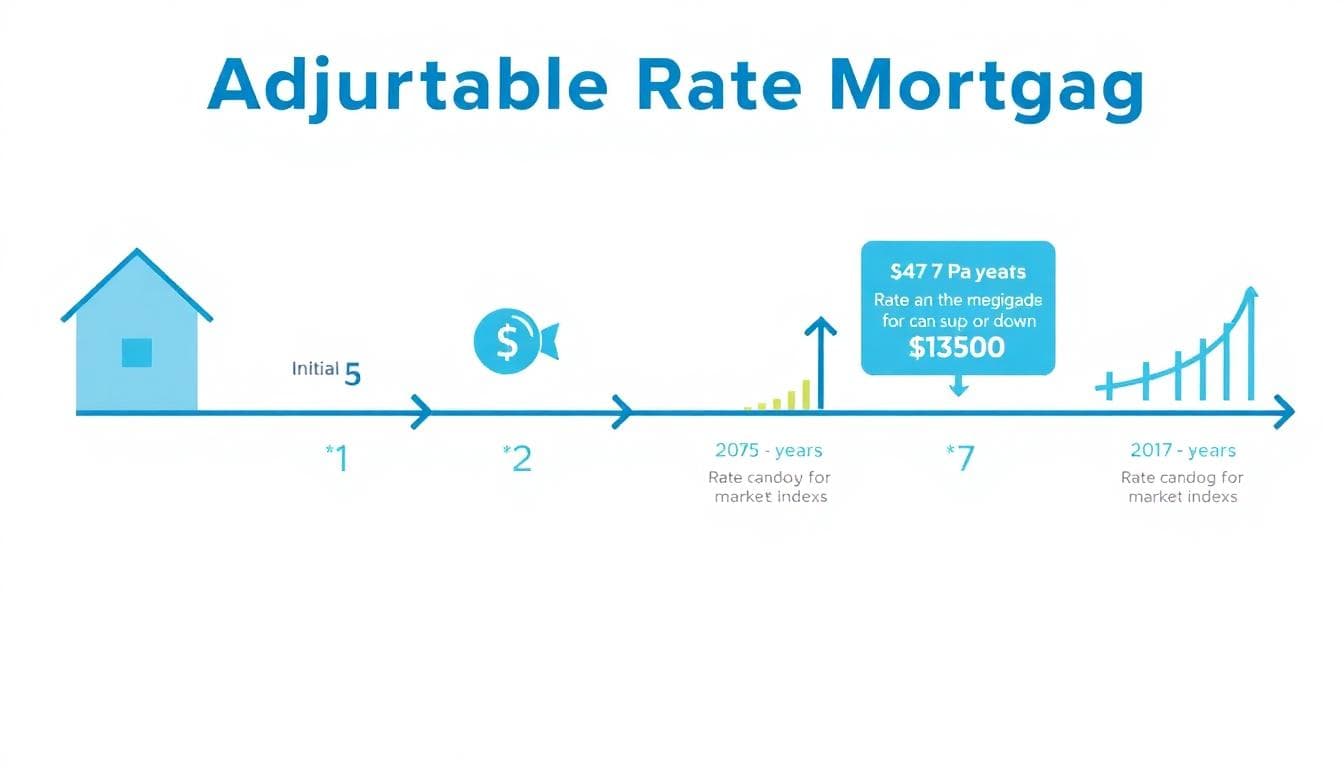 Infographic showing an ARM timeline with a low fixed period followed by adjustable periods and payment icons