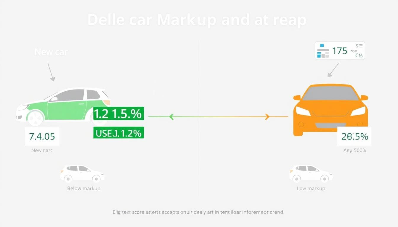 Infographic comparing new vs. used car loan markups with a credit score scale