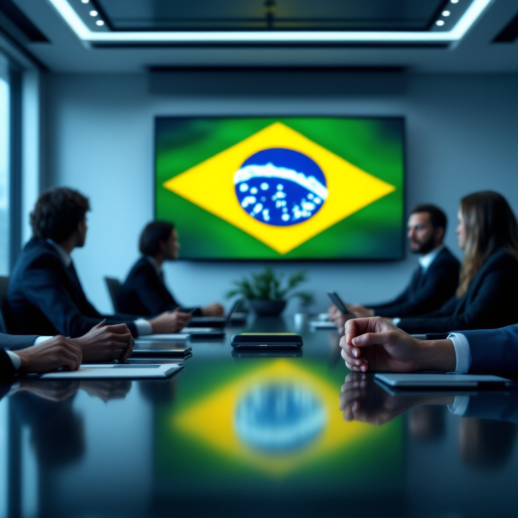 AI Consulate General of Brazil: Advancing Diplomacy With Smart Partnerships and Modern Services US Embassy in Brazil conference room with diplomats and AI dashboards on screen, highlighting strong bilateral cooperation. Image created with AI.