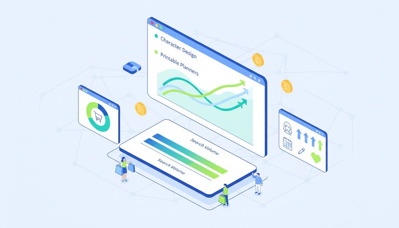Dashboard style illustration showing graphs and charts for different niches