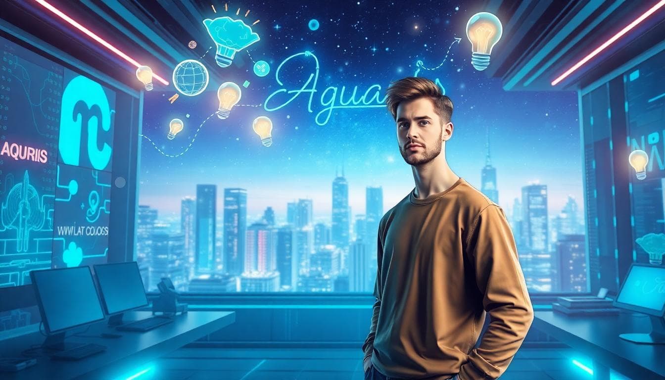 AI 生成圖片：水瓶座核心特質的象徵性場景，展示創新與獨立性的氛圍