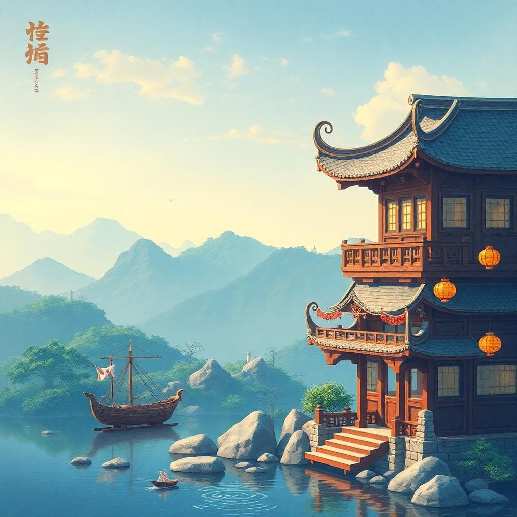 一個充滿活力的年輕人奔跑在冒險道路上,周圍環繞火焰元素,背景是陽光普照的山脈,前景有羊的圖騰,象徵白羊座的火象能量。