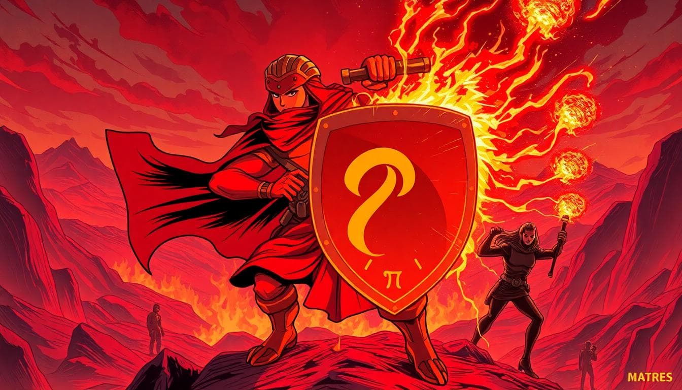 Image提示:以白羊座符號化身為勇士,手持發光的護盾,象徵個人邊界,背景為火熱的能量與人際連結。 Image generated by AI