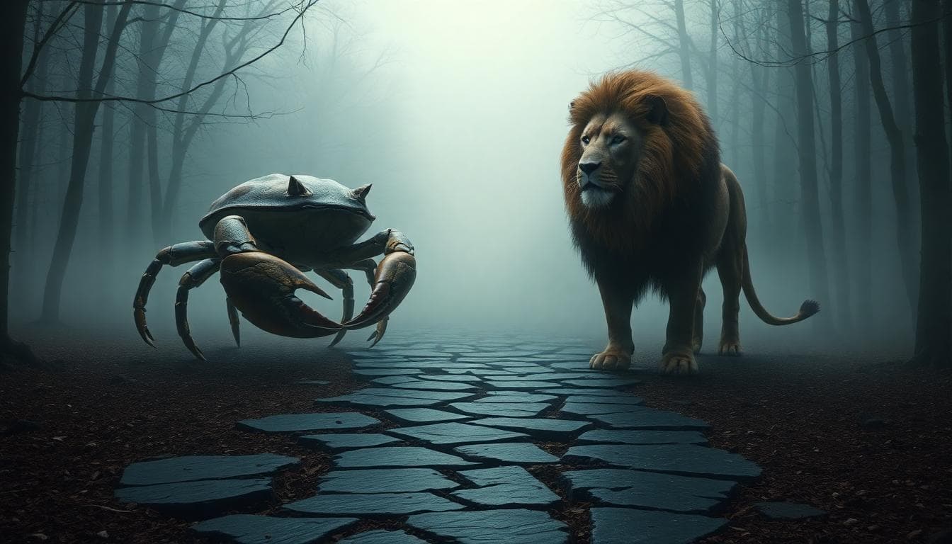 巨蟹座與獅子座的互補象徵性場景