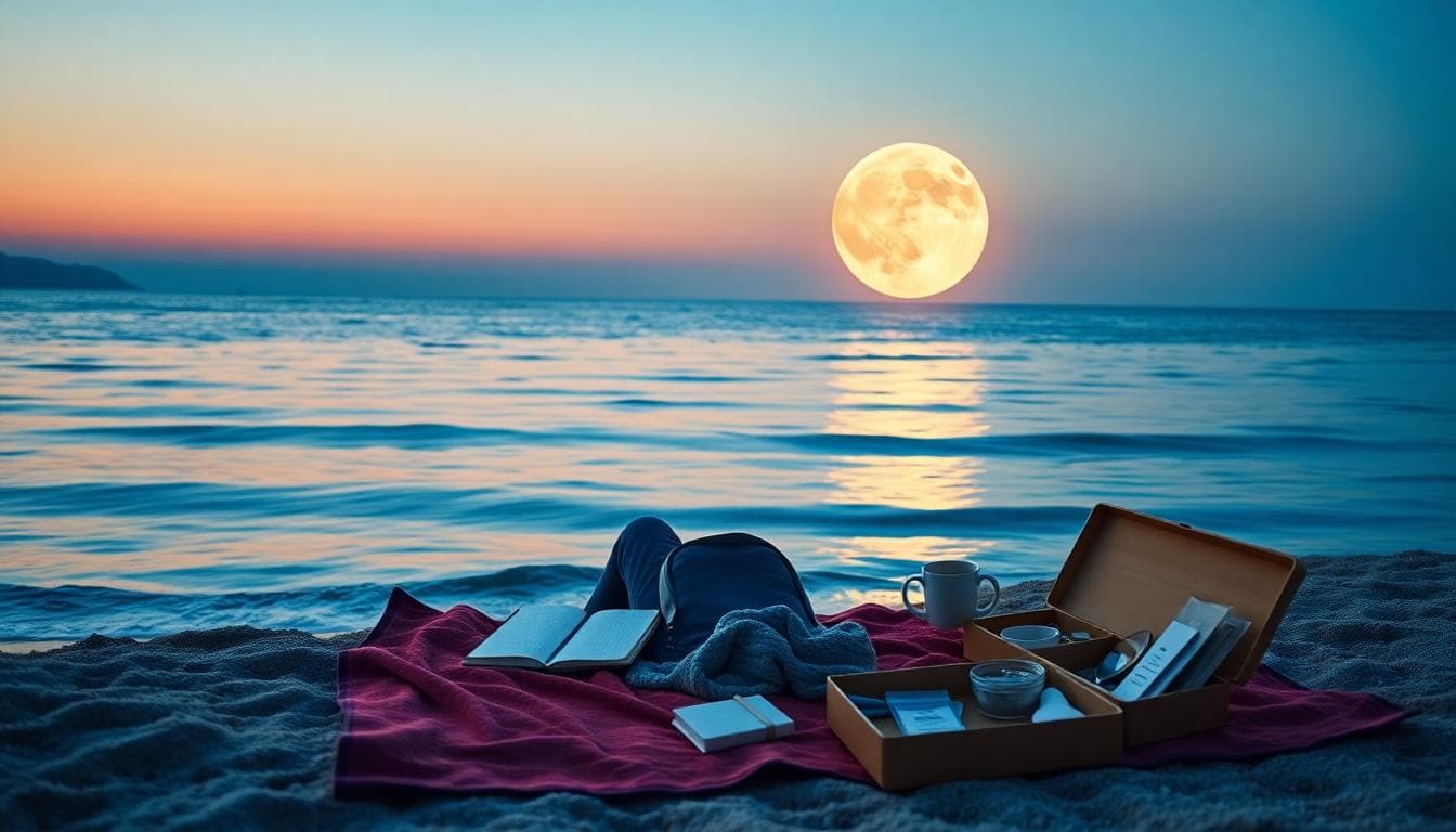 寧靜的海邊日暮景觀，象徵月亮巨蟹座的情緒穩定