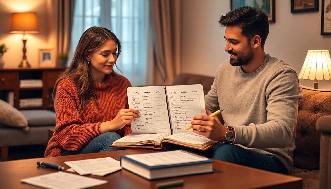 Couple weekly planning in living room