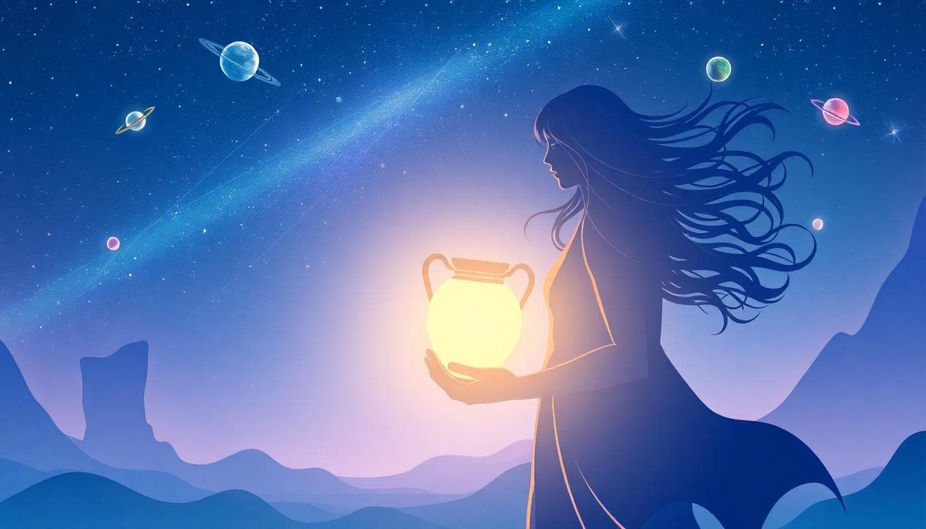水瓶座獨特思維的象徵性意象，展示自由與創新的精神，AI生成
