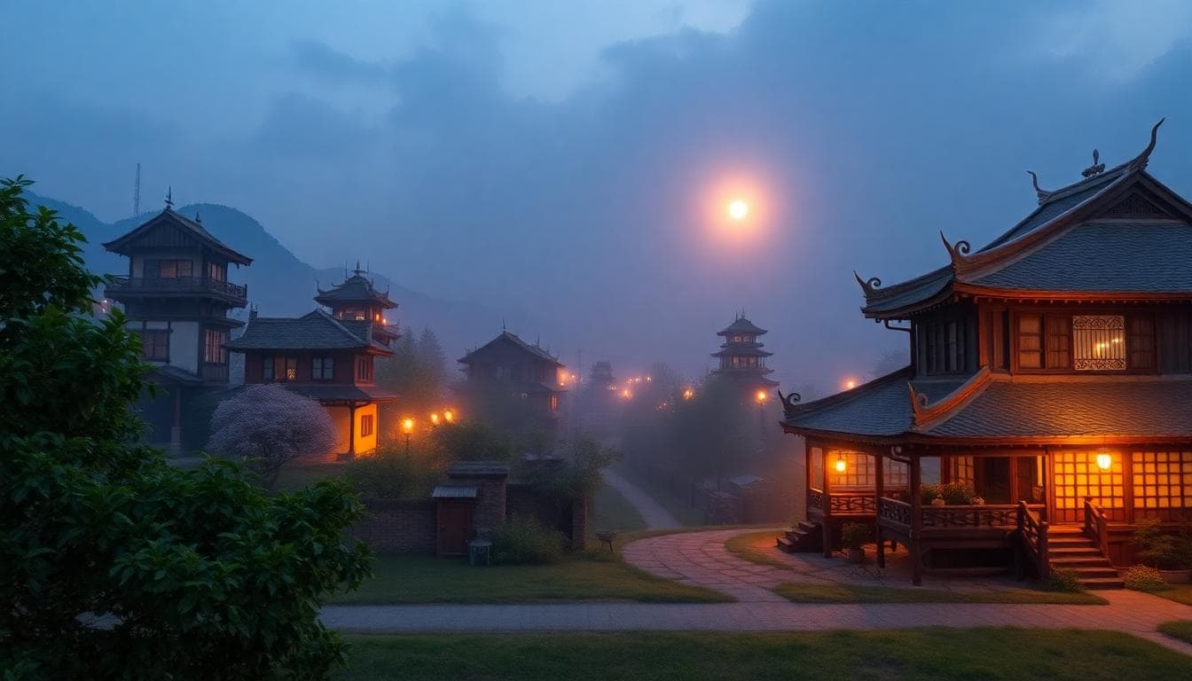 一個象徵雙子座與巨蟹座配對優勢的溫暖場景:雙子座的雙胞胎身影在月光下的海灘上與巨蟹座的紅色螃蟹互動,傳達溝通火花、情感互補與生活和諧的氛圍。