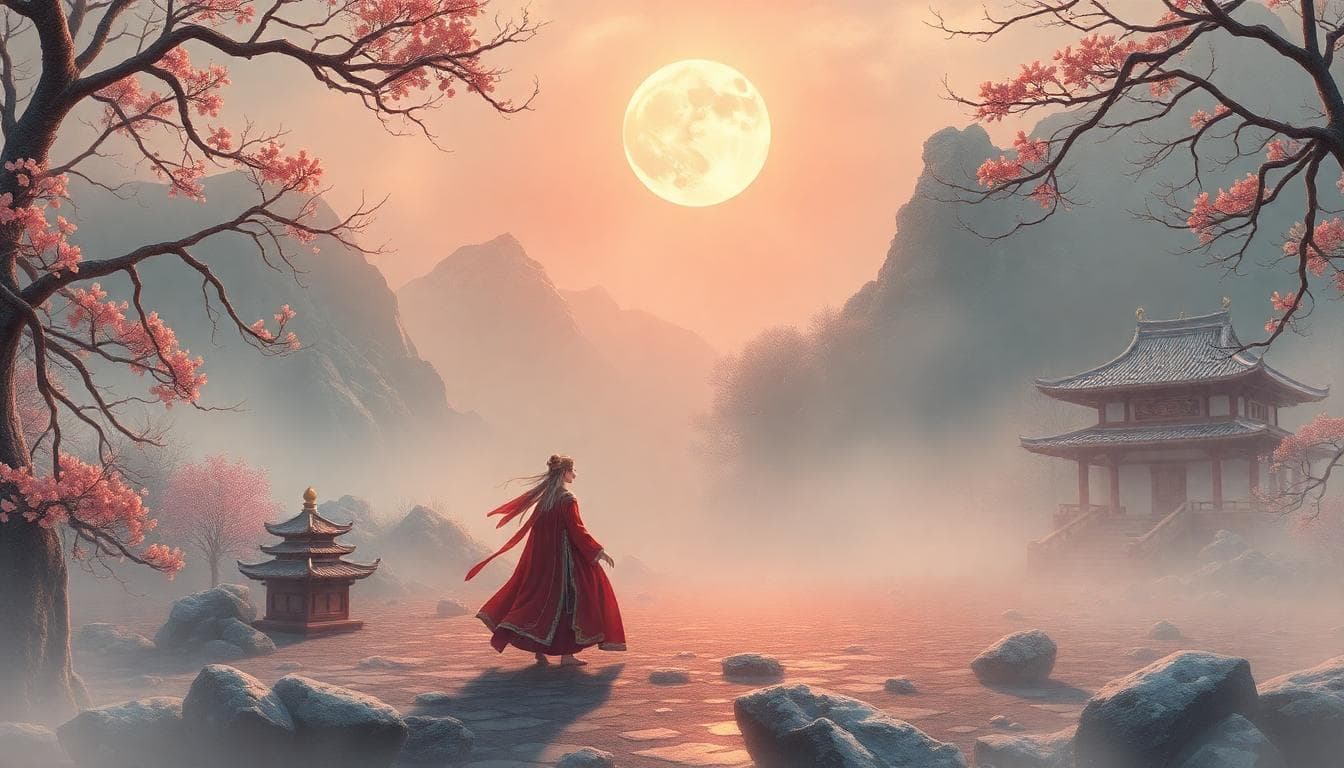 一個溫柔的巨蟹座象徵場景:一隻紅色螃蟹在寧靜的月光下海灘上緩慢爬行,前景有柔和的浪花輕拍沙灘,背景是星空和溫暖的燈光小屋,傳達情感深度、忠誠和體貼的氛圍。