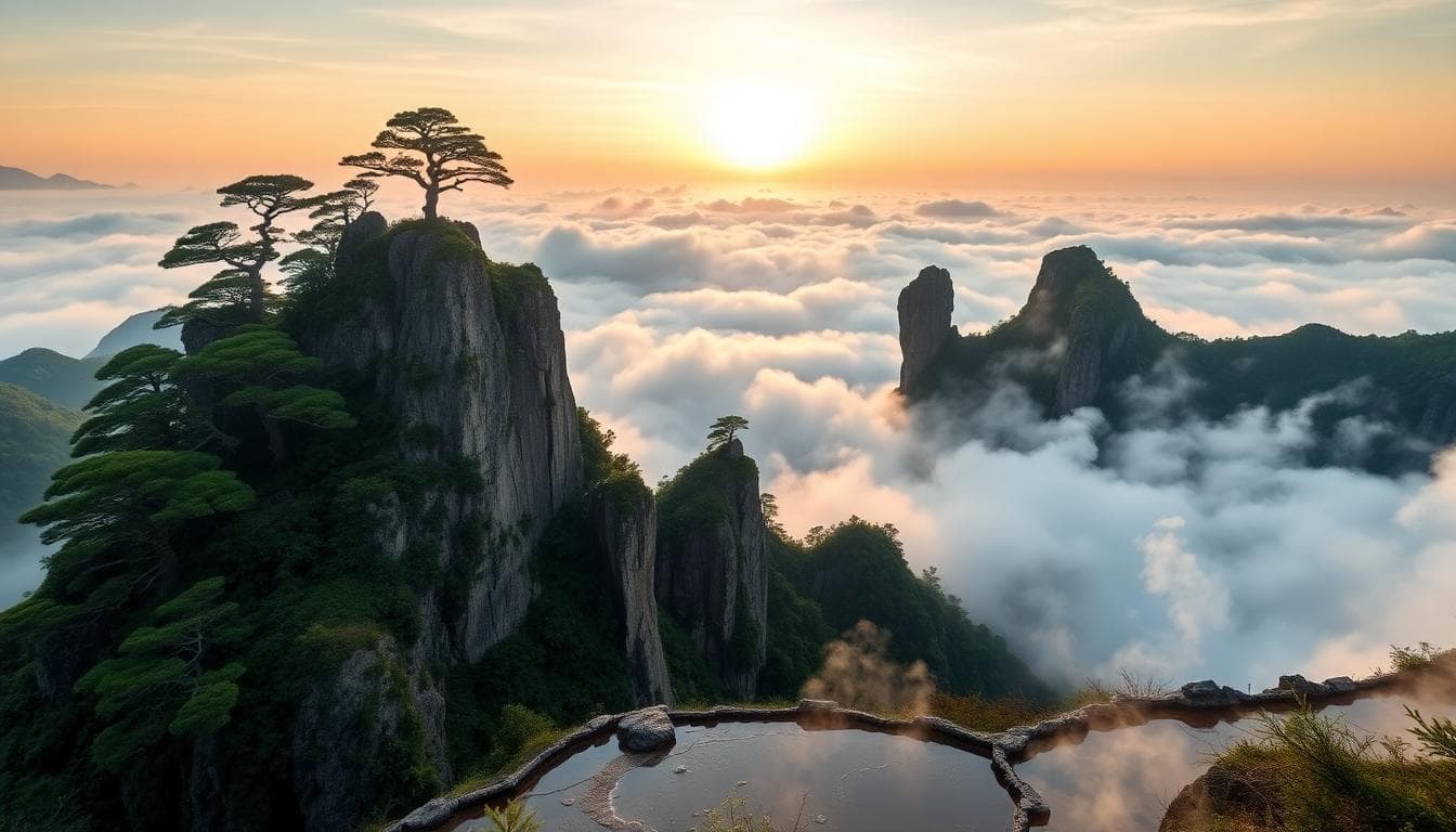 黃山雲海與松樹