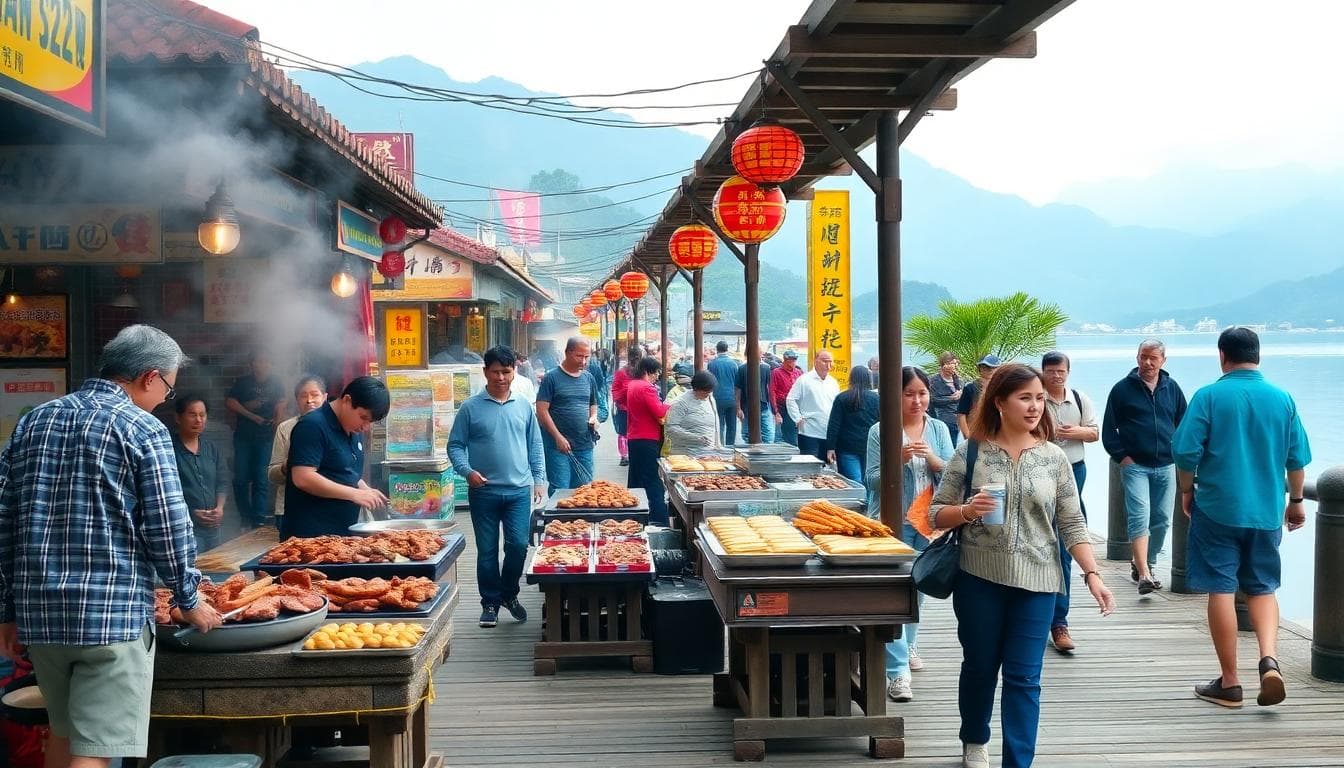 伊達邵老街美食場景，熱鬧但有序的攤販與人群