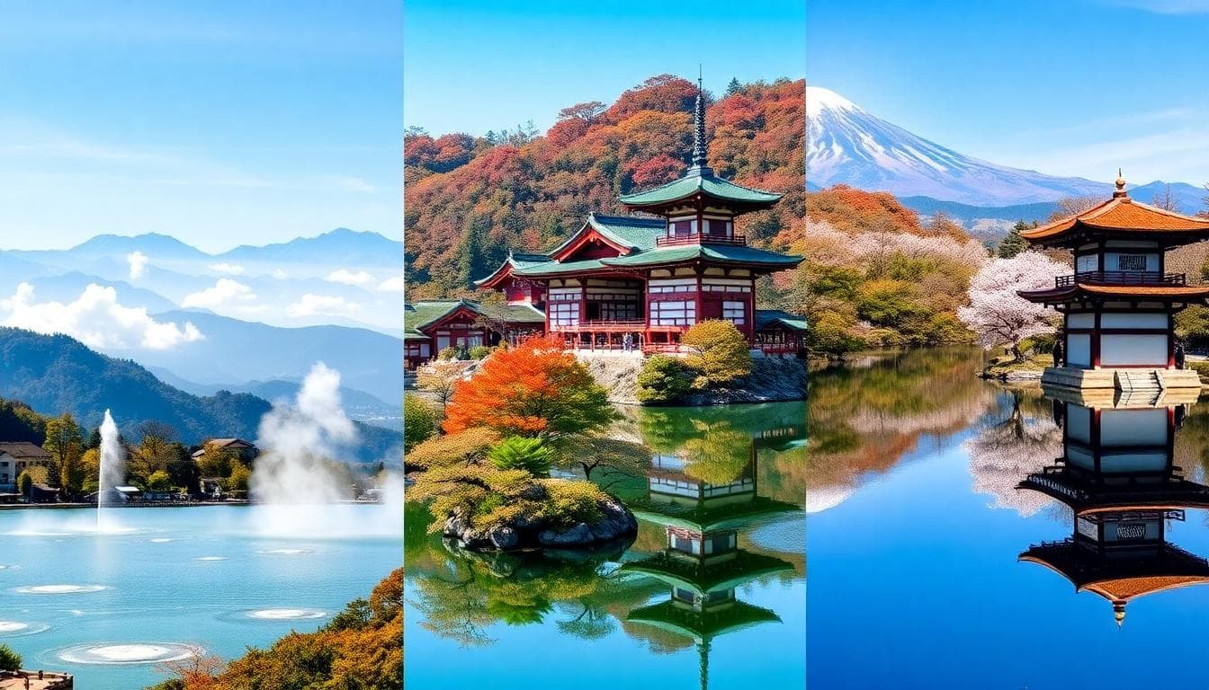 分割畫面:箱根、日光、河口湖的綜合風景