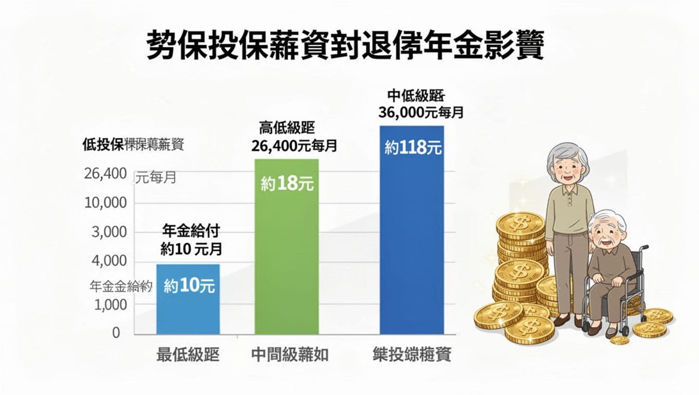 勞保投保薪資怎麼抓才合理:兼職族薪資不穩的實務計算與建議 對比不同投保薪資對退休年金影響的圖示