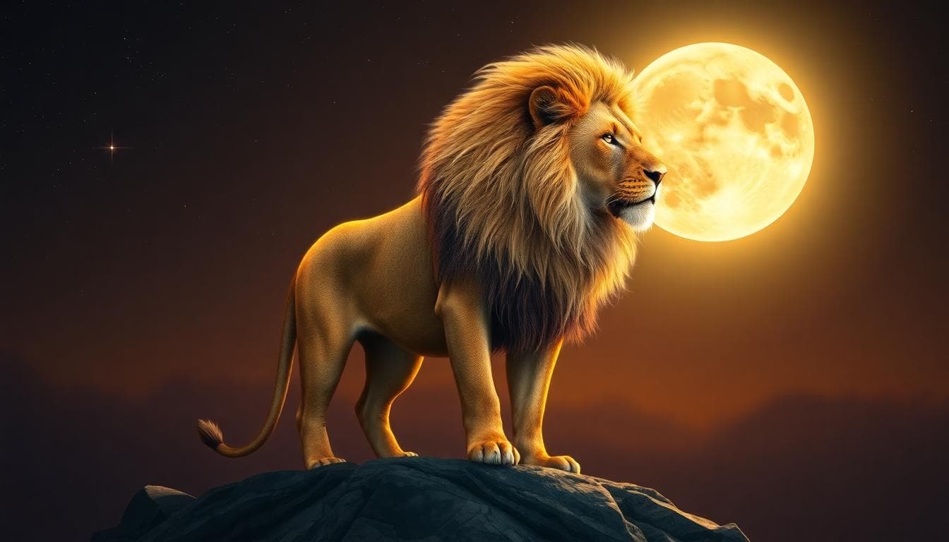 AI 生成圖像:月亮下的獅子,象徵自信與邊界的光芊