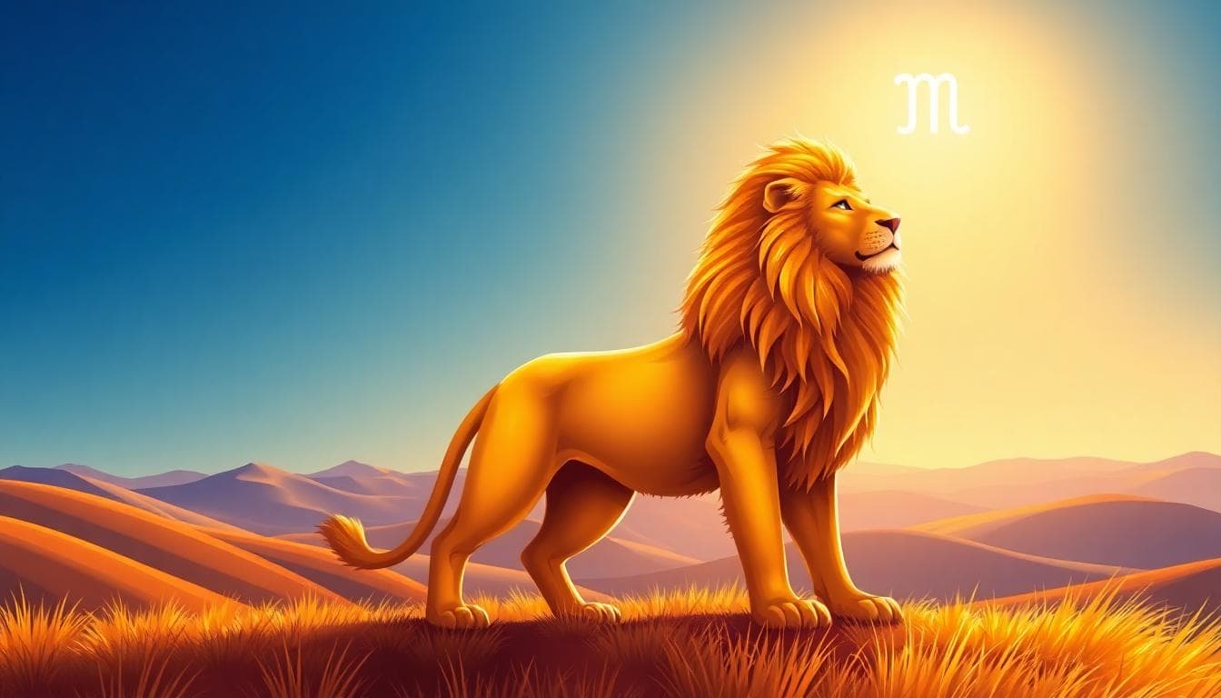 上升獅子座力量與自信的象徵性圖像