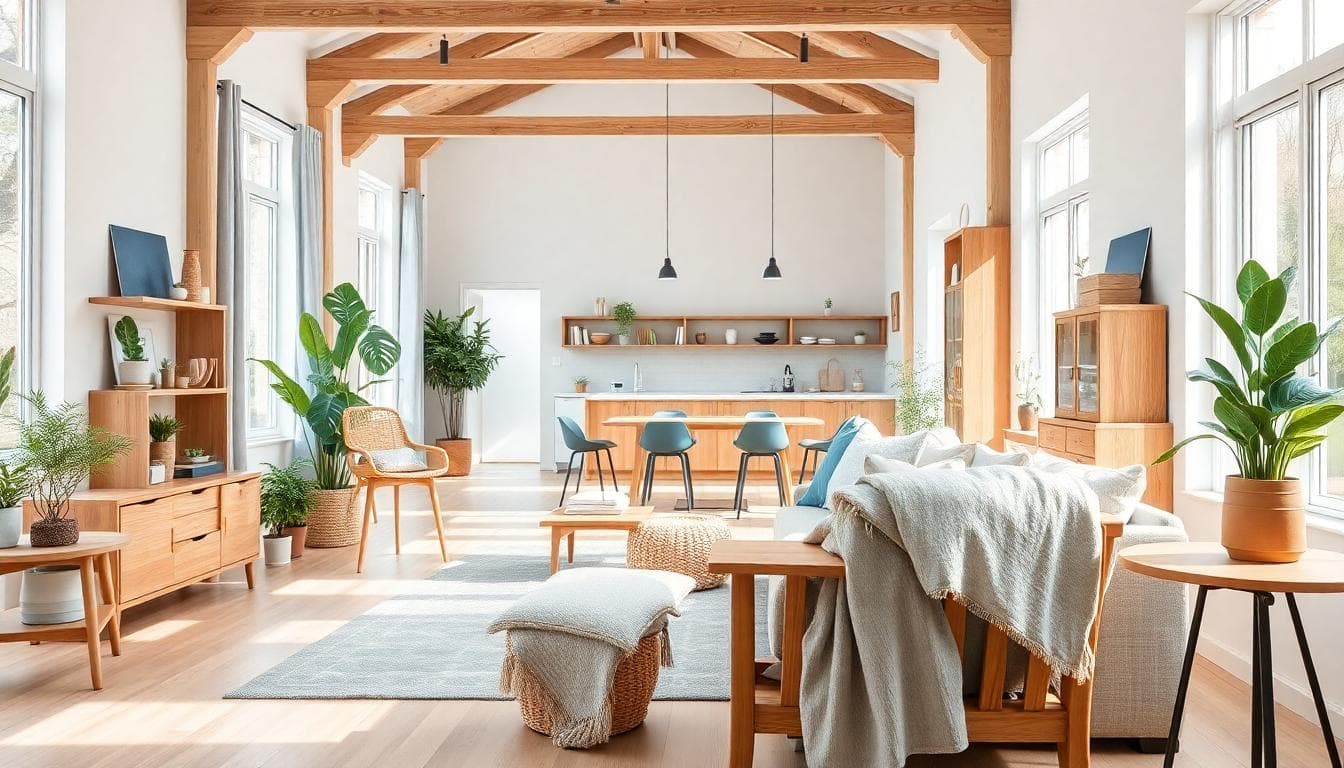 AI 生成圖片說明:現代自然混搭的客廳,木質家具搭配亞麻靠枕,充足自然光灑入,整體風格清新且具前衛感。Image generated by AI