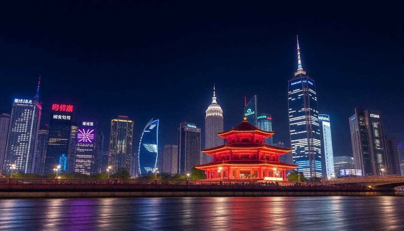 夜間城市夜景拍攝情境，路人手持 iPhone 16 Pro Max 對準燈光密集的街道，背景顯示圓潤光斑和模糊散景燈光，前景聚焦手機螢幕上的預覽畫面捕捉專業夜照，寫實攝影風格，氛圍興奮而專業，深藍色調與暖黃燈光對比，詳細描述光斑形狀和焦外效果