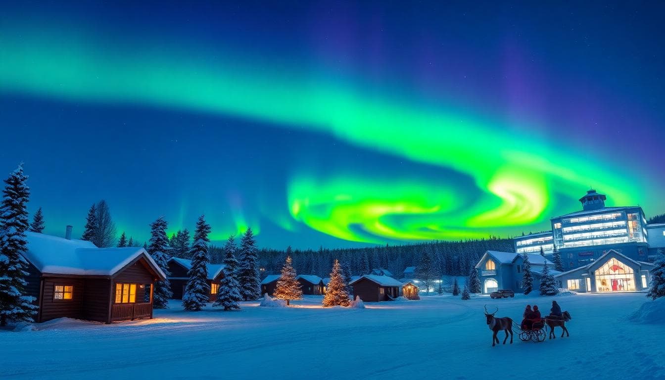 羅瓦涅米夜景與極光,聖誕氛圍與冰屋點綴