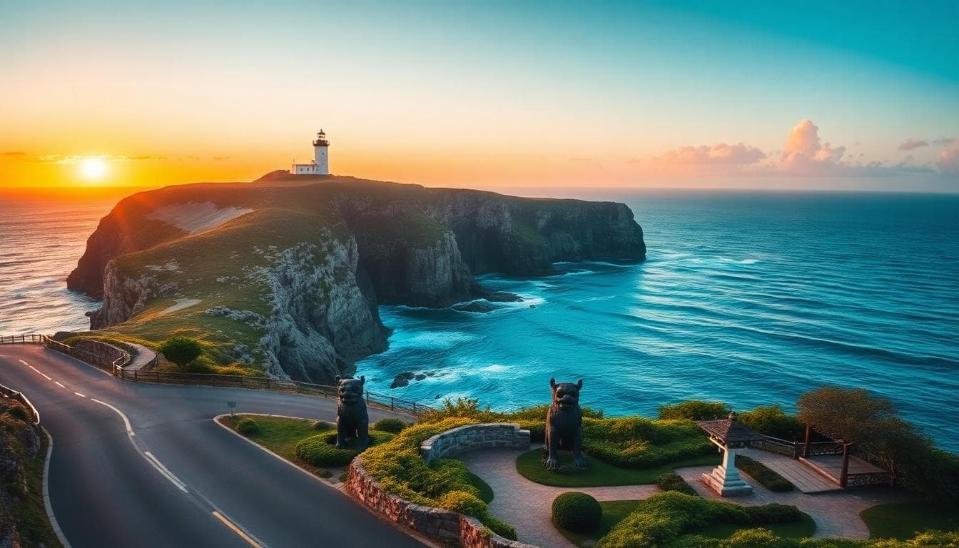 殘波岬日落海崖