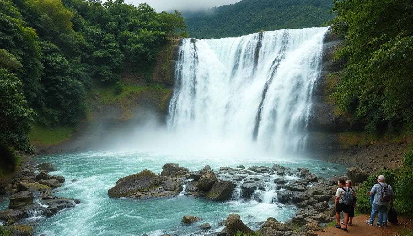 松瀧岩瀑布在雨季的震撼水流