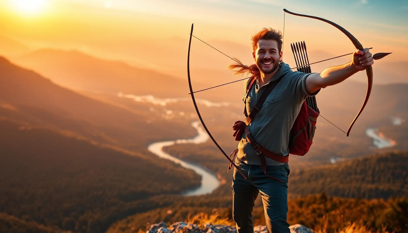 射手座冒險者在日出山巔，散發自由與樂觀的能量