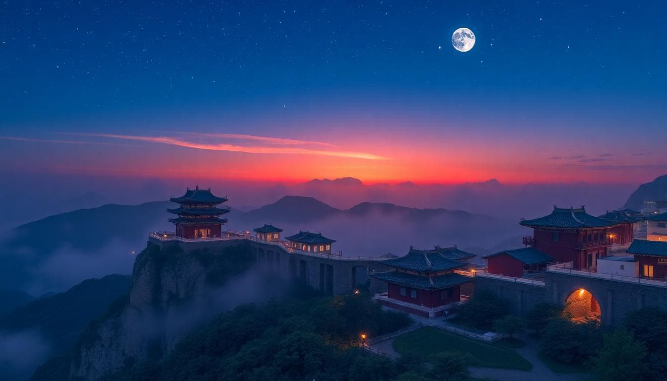 一位月亮射手座的年輕人站在山頂，背著沉重的背包，看起來疲憊但眼神堅定，正在卸下部分物品以減輕負擔，背景是廣闊的星空和冒險景觀，風格為寫實插畫，營造情感邊界與自由的氛圍