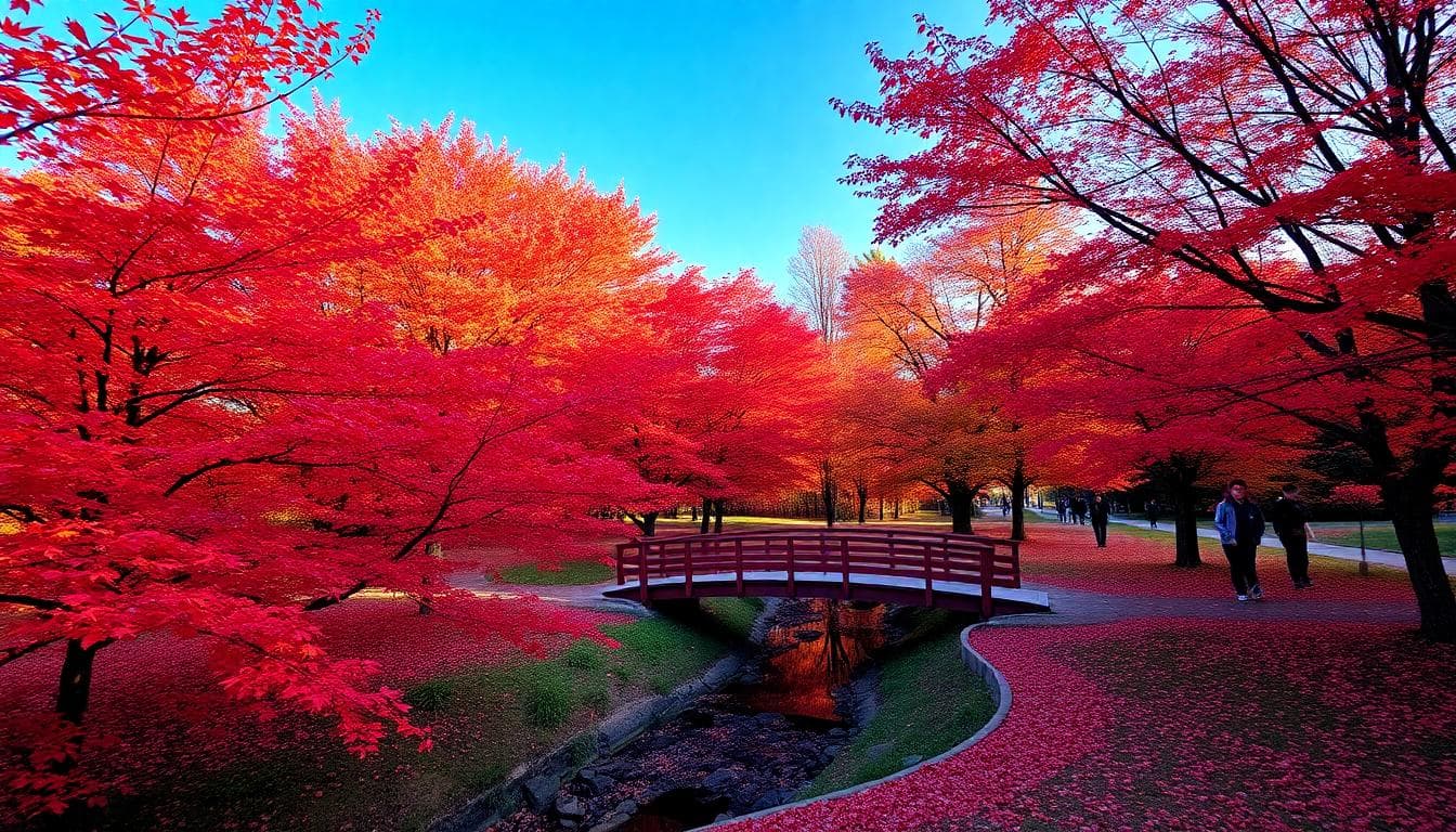 南怡島秋景,樹木與小橋交織成一幅自然畫卷,適合慢步攝影。