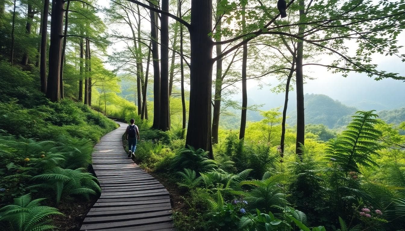 八仙山森林步道的寧靜綠意，AI 生成的場景